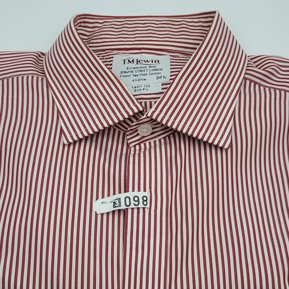 Men's T.M Lewin Striped Red Dress Shirt (17/34.5) - Picture 5 of 12